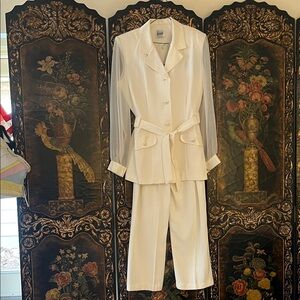 R&M Richards Ivory Women's Pantsuit with Sheer Sleeves